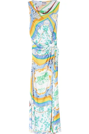 Moschino Kjole, Dame, Flerfarvet, M, Midi Tørklæde Print Kjole