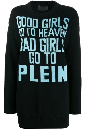 Philipp Plein Strik, Dame, Sort, XL, Casual Sort Sweater med Rund Hals