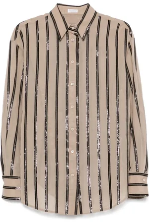 Brunello Cucinelli Bluser & Skjorter, Dame, , L, Stribet Paillet Fløde T-shirt