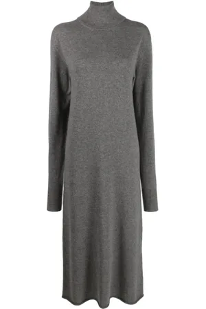Jil Sander Kjole, Dame, Grå, XS, Cashmere, Højhalset Langærmet Midikjole