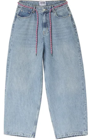 Moschino Jeans, Dame, Blå, W28, Denim, Oversize Denim Jeans med Aftagelig Pink Snøre