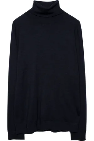 Zadig & Voltaire Strik, Herre, Blå, L, Uld, Turtleneck med slidte detaljer