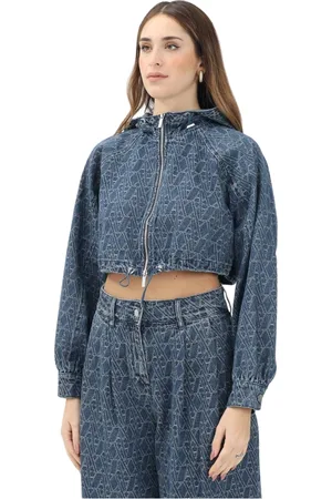 Armani Exchange Jakke, Dame, Blå, L, Denim, Denim jakke med logo motiv