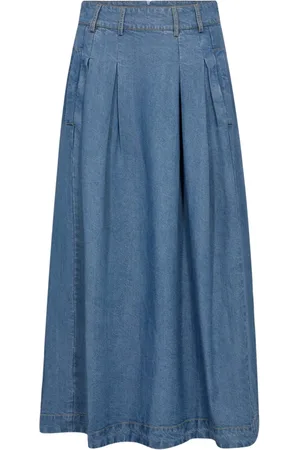 Co`Couture Nederdel, Dame, Blå, XS, Denim, Denim Plisseret Nederdel
