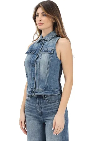 Armani Exchange Jakke, Dame, Blå, M, Denim, Denimblå ærmeløs Gilet jakke