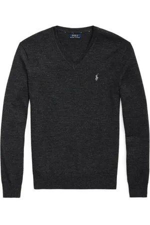 Ralph Lauren Strik, Herre, Grå, M, Grå langærmet V-hals sweater