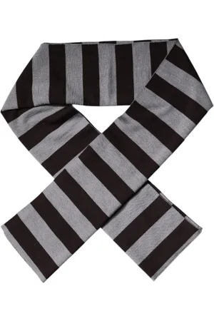 Dolce & Gabbana Tilbehør, Herre, Sort, ONE SIZE, Uld, Stribet Uld Logo Hals Wrap Tørklæde