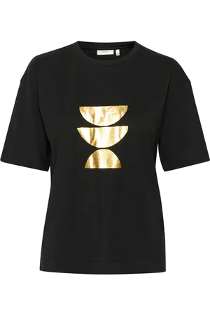 INWEAR Top, Dame, Sort, 2XS, Bomuld, Metallic Print T-shirt