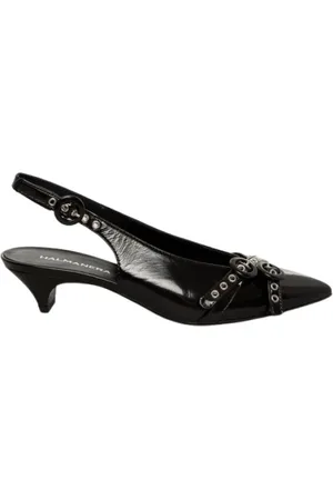 HALMANERA Sko, Dame, Sort, 40 EU, Læder, Sort slingback sandal i glasur læder