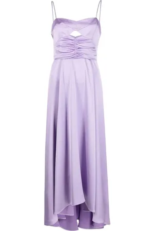 Pinko Kjole, Dame, Lilla, XL, Satin, Lavendel Lilla Rynket Flared Kjole