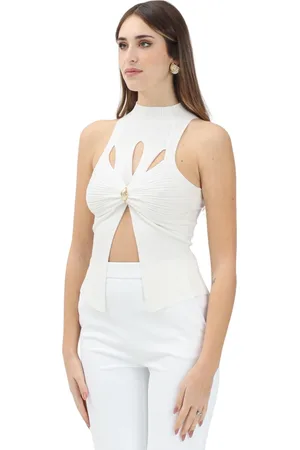 Elisabetta Franchi Top, Dame, , M, Ivory Ribbed Top med Cut-Out Detaljer