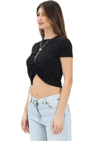 Elisabetta Franchi Top, Dame, Sort, L, Bomuld, Sort T-shirt med Gylden Metal Halskæde