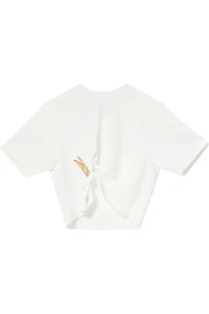 Moschino Top, Dame, Hvid, XS, Polyester, Hvid Cropped T-shirt med Rynket Kant