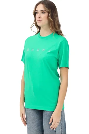 Marni Top, Dame, Grøn, M, Grøn Rund Hals Kortærmet T-shirt