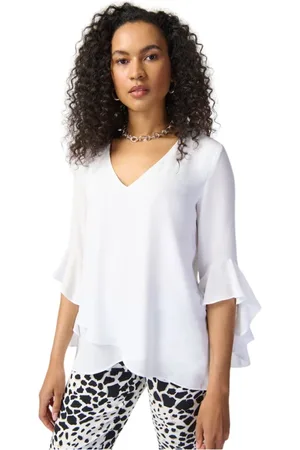 Joseph Ribkoff Bluser & Skjorter, Dame, Hvid, 2XL, Delikat Top med Flæser og Lange Ærmer