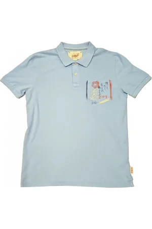BOB der Bär Top, Herre, Blå, L, Uld, Håndmalet himmelblå polo skjorte
