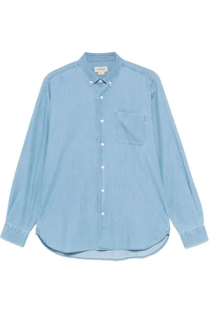 Woolrich Skjorte, Herre, Blå, S, Denim, Blå Button-Up Skjorte Box-Pleat Design