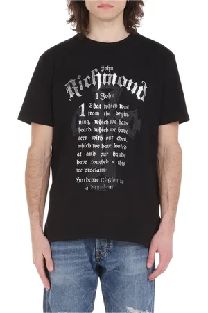 John Richmond Top, Herre, Sort, L, Uld, Printet T-shirt