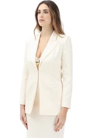 Elisabetta Franchi Jakke, Dame, Gul, L, Uld, Struktureret Jacquard Blazer Forår Sommer