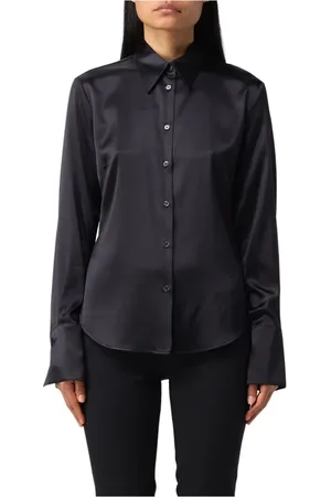 Pinko Bluser & Skjorter, Dame, Sort, S, Satin, Rund Hem Slim Fit Skjorte