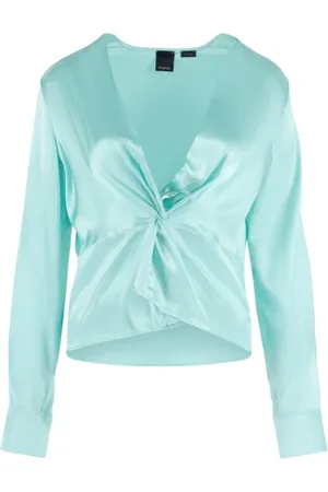 Pinko Bluser & Skjorter, Dame, Grøn, XL, Satin, Grøn Silke V-hals Sweater