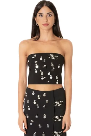 Isabelle Blanche Top, Dame, Sort, S, Polyester, Sort Bustier med Broderi og Pailletter