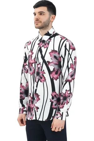 Patrizia Pepe Skjorte, Herre, Flerfarvet, 2XL, Uld, Blomstret langærmet skjorte