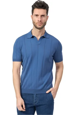 Gran Sasso Top, Herre, Blå, M, Bomuld, Blå Ribbed Polo Retro Stil