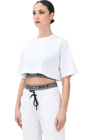 GAËLLE Top, Dame, Hvid, XS, Bomuld, Hvid Cropped T-shirt med Integreret Top