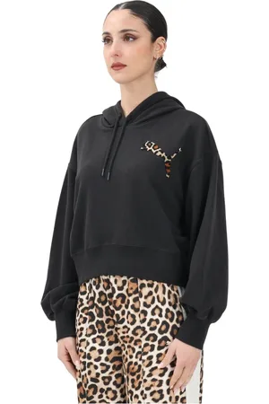 PUMA Sweathshirts & Hoodies, Dame, Sort, M, Uld, Leopard Print Hoodie Sort Kvinder
