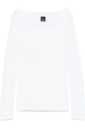 Pinko Top, Dame, Hvid, S, Bomuld, Bådudskåret sweater med logo