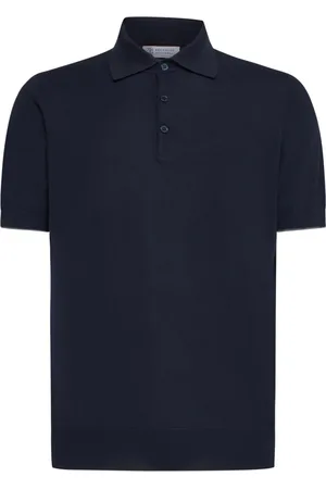 Brunello Cucinelli Top, Herre, Blå, M, Bomuld, Blå Polo Skjorte med Spids Krave