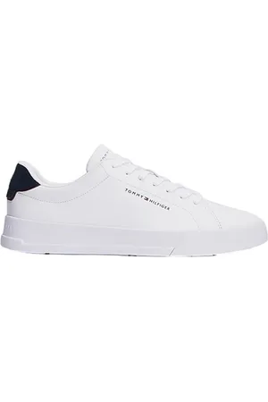 Tommy Hilfiger Sko, Herre, Hvid, 43 EU, Uld, Sporty sneakers med hamret finish