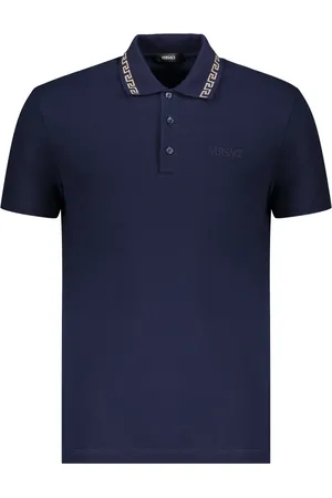 VERSACE Top, Herre, Blå, 2XL, Bomuld, Broderet bomuldspolo med lurex