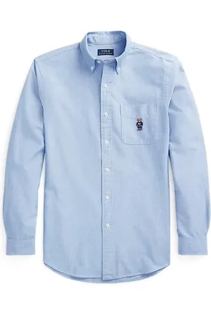 Ralph Lauren Bluser & Skjorter, Herre, Blå, L, Bomuld, Blå Klassisk Skjorte med Polo Bear Logo