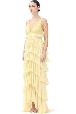 Elisabetta Franchi Kjole, Dame, Gul, M, Uld, Gul Blondebesat Lang Kjole