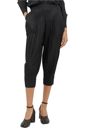 Issey Miyake Bukser, Dame, Sort, L, Polyester, Plisserede Fluffy Tapered Bukser