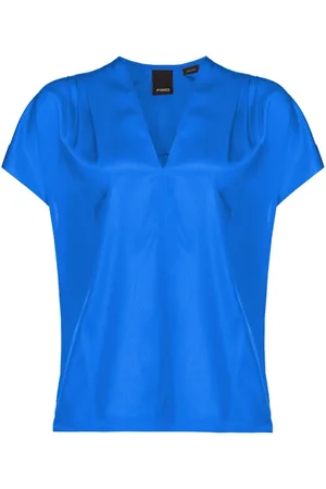 Pinko Bluser & Skjorter, Dame, Blå, 2XS, Uld, Flydende silkebluse med flæser