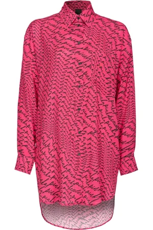 Pinko Bluser & Skjorter, Dame, Lyserød, 3XS, Lang skjorte med flydende logoprint