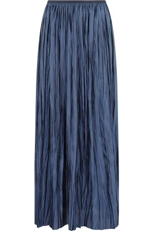 Roberto Collina Nederdel, Dame, Blå, L, Satin, Navy Plisseret Lang Nederdel
