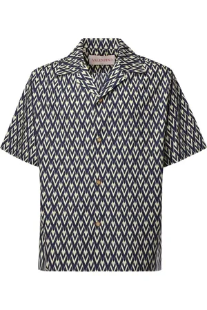 VALENTINO GARAVANI Skjorte, Herre, Flerfarvet, L, Silke Boxy Fit Skjorte med V-print