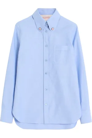 VALENTINO GARAVANI Bluser & Skjorter, Dame, Blå, 2XS, Bomuld, Skjorte med juvelknapper