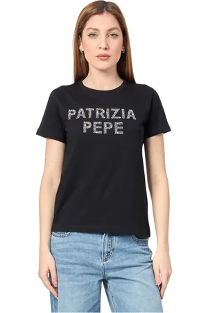 Patrizia Pepe Top, Dame, Sort, M, Sort T-shirt med palietlogo