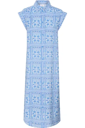 Saint Tropez Kjole, Dame, Blå, M, Uld, Kjole med Paisley Squares og korte ærmer