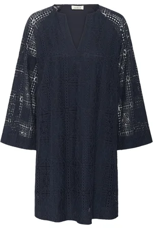 Soaked in Luxury Kjole, Dame, Blå, XS, Bomuld, Elegant Broderet Night Sky Kjole
