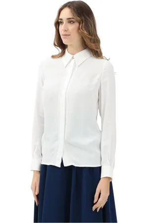 Elisabetta Franchi Bluser & Skjorter, Dame, Hvid, M, Organza, Hvid langærmet skjorte Georgette
