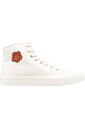 Kenzo Sko, Herre, Hvid, 45 EU, Bomuld, Canvas High-Top Sneakers med Boke Blomstermotiv