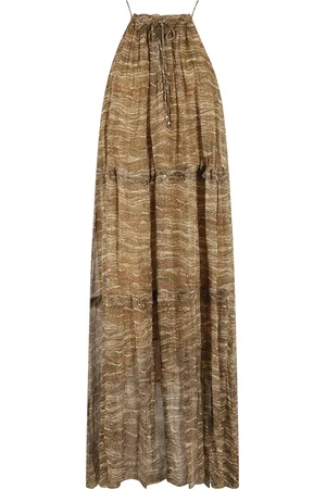 Isabel Marant Kjole, Dame, Brun, 2XS, Midi Kjole i Khaki All Over Print