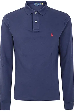 Ralph Lauren Top, Herre, Blå, 2XL, Bomuld, Langærmet Strikket Polo