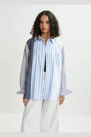 Essentiel Antwerp Bluser & Skjorter, Dame, Flerfarvet, XS, Stribet Hemix Skjorte i Hvid og Lyseblå